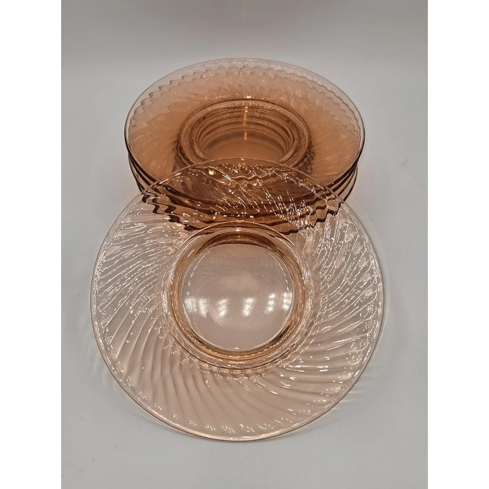 Imperial Glass Pink Depression Glass Swirl Luncheon Plates (Set of 5) 8